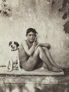 Junge mit seinem Hund, Taormina, Italien