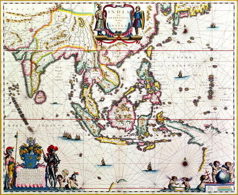 India Quae Orientalis Dicitur, Et Insulae Adiacentes, map showing South-East Asia and The East Indie od Willem Blaeu