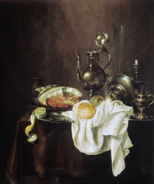 Still Life of Ham and Silver Plate od Willem Claesz Heda