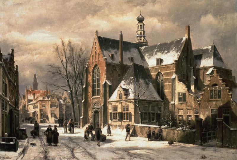Winter scene at a church od Willem Koekkoek