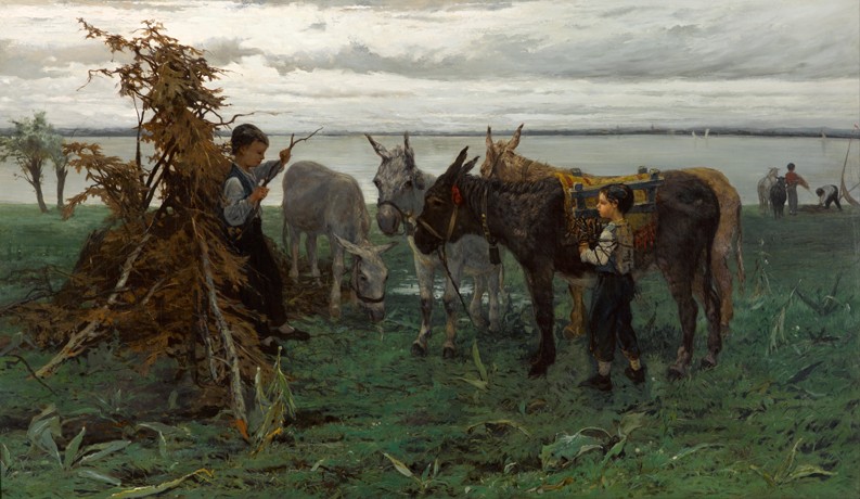 Boys herding donkeys od Willem Maris