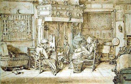 Dutch interior, 1617 (pen, ink and brush on od Willem Pietersz Buytewech