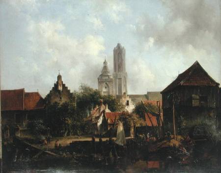Canal Scene with Utrecht od Willem Roelofs