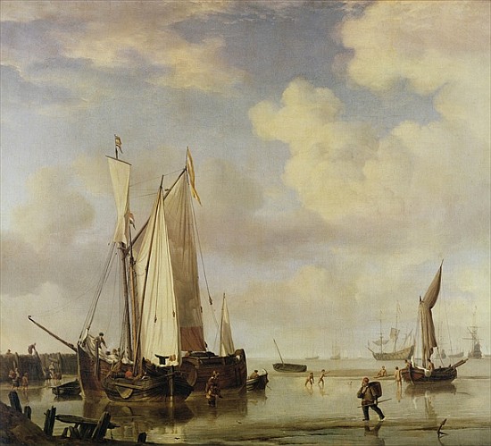 Dutch Vessels Inshore and Men Bathing od Willem van de Velde d.J.