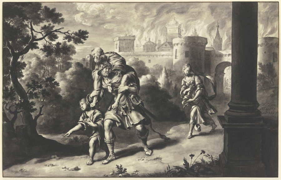 Aeneas rettet Anchises aus dem brennenden Troja od Willem van Mieris