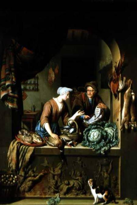 A Woman and a Fish Peddler od Willem van Mieris