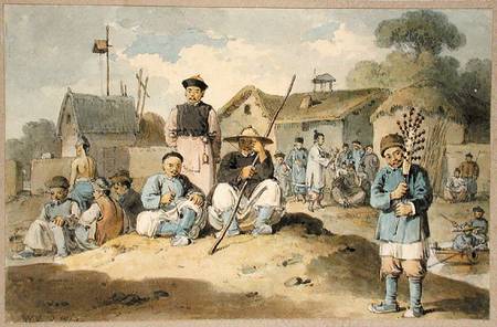 A group of Chinese on the bank of a river, watching the Earl Macartney's Embassy pass od William Alexander