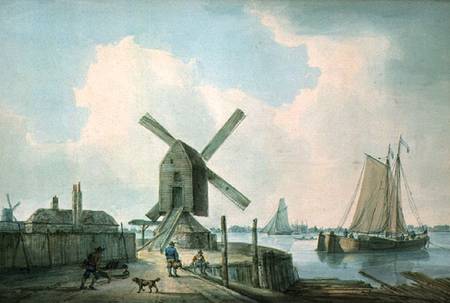 A Shore Scene with Windmills and Shipping od William Anderson