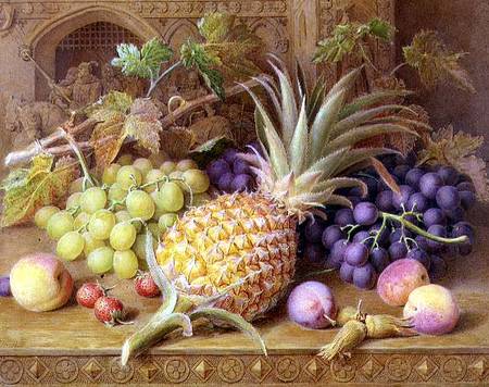 A Still Life of a Pineapple, Grapes, Peaches, Strawberries and Hazelnuts on a Dresser od William B. Hough