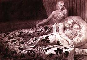 Har and Heva sleeping, with Mnetha looking on, one of twelve illustrations from 'Tiriel'