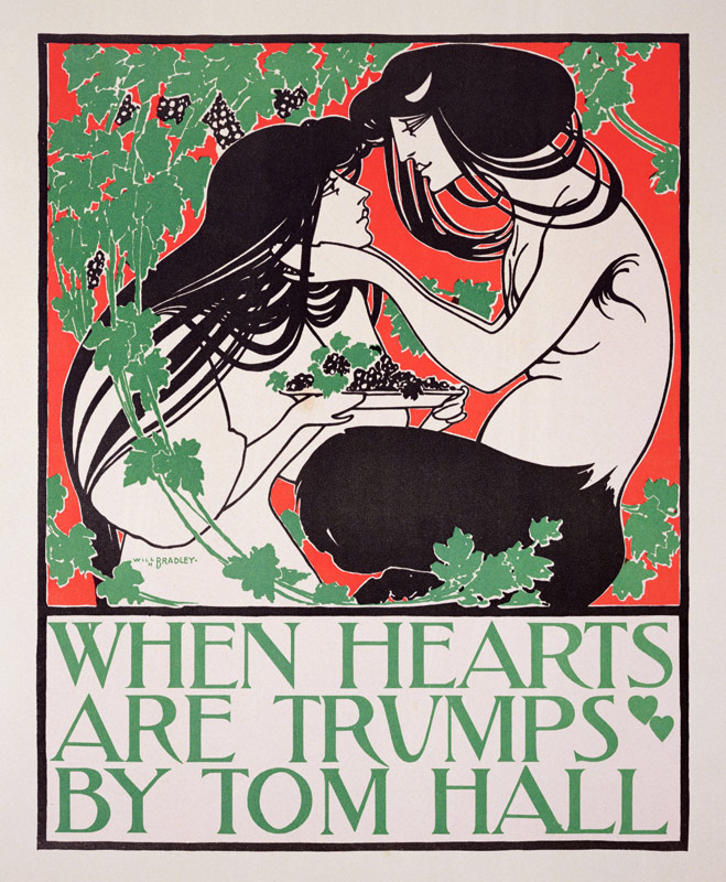 Reproduction of a poster advertising 'When Hearts are Trumps' by Tom Hall od William Bradley