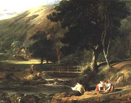 Borrowdale, Cumberland, with Children Playing By A Stream od William Collins
