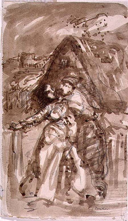 Sketch of a Man embracing a Woman at a Cottage Gate od William Collins