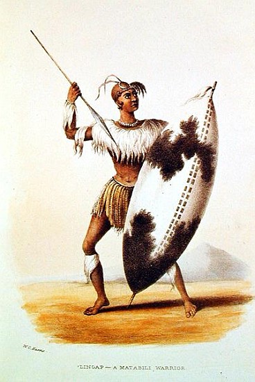 Lingap, a Matabili Warrior, illustration from ''Wild Sports of South Africa'' by W.C. Harris od William Cornwallis Harris