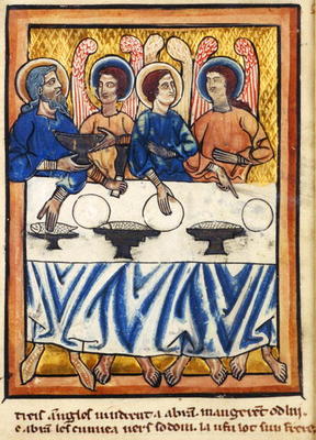 Abraham and the three angels, from a Book of Hours, c.1230-40 (vellum) od William de Brailes