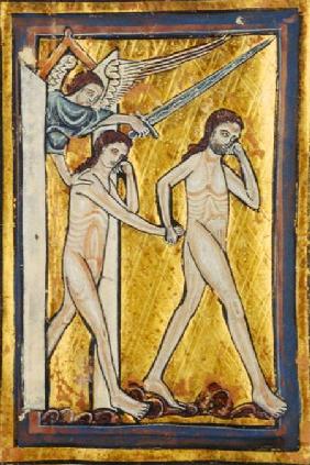 Adam and Eve banished from Paradise, from a book of Hours