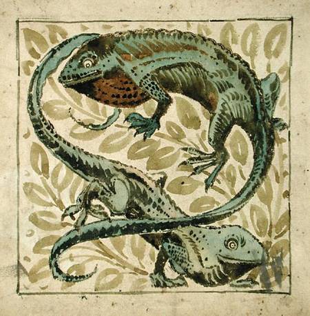 Lizards, design for a tile  on od William De Morgan