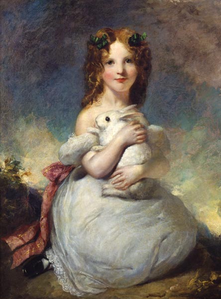 Portrait of Dora Louisa Grant holding a rabbit od William Dyce
