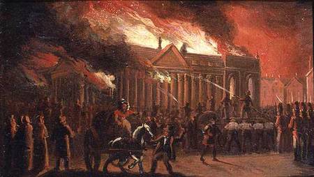 The Burning of Liverpool Town Hall (oil on paper laid on canvas) od William Gavin Herdman