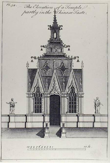 The Elevation of a temple partly in the Chinese Taste, from 'New Designs for Chinese Temples' od William Halfpenny
