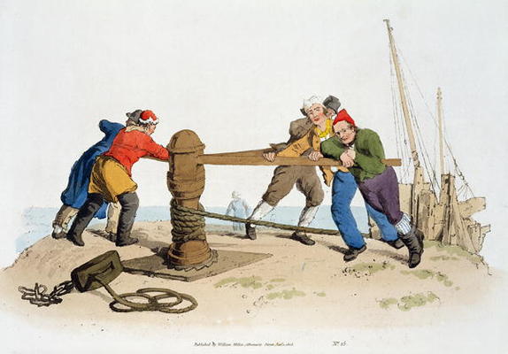 Fishermen at a Capstan, from 'Costume of Great Britain', published by William Miller, 1805 (colour l od William Henry Pyne