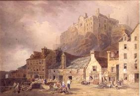 Edinburgh Castle from the Grass Market, showing the Little West Port