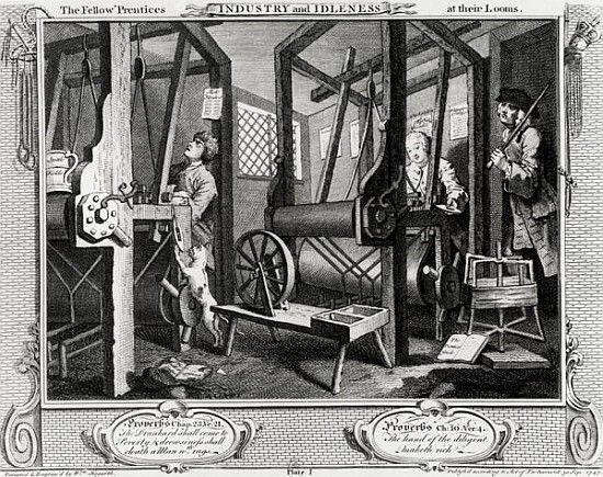 Industry and Idleness, The Fellow''Prentices at their Looms, plate 1 od William Hogarth