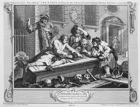 The Idle ''Prentice at Play in the Church Yard During Divine Service, plate III of ''Industry and Id od William Hogarth