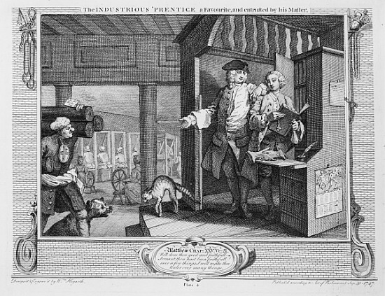 The Industrious ''Prentice a Favourite and Entrusted his Master, plate IV of ''Industry and Idleness od William Hogarth