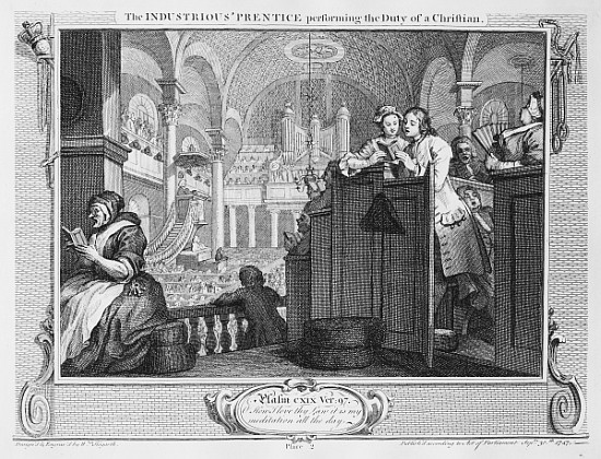 The Industrious ''Prentice Performing the Duty of a Christian, plate II of ''Industry and Idleness'' od William Hogarth