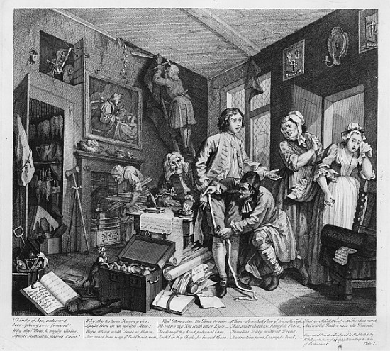 The Young Heir Takes Possession of the Miser''s Effects, plate I from ''A Rake''s Progress'' od William Hogarth