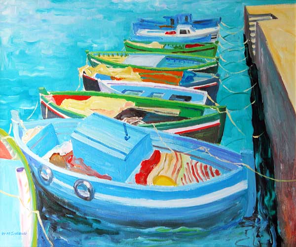 Blue Boats, 2003 (oil on board)  od William  Ireland