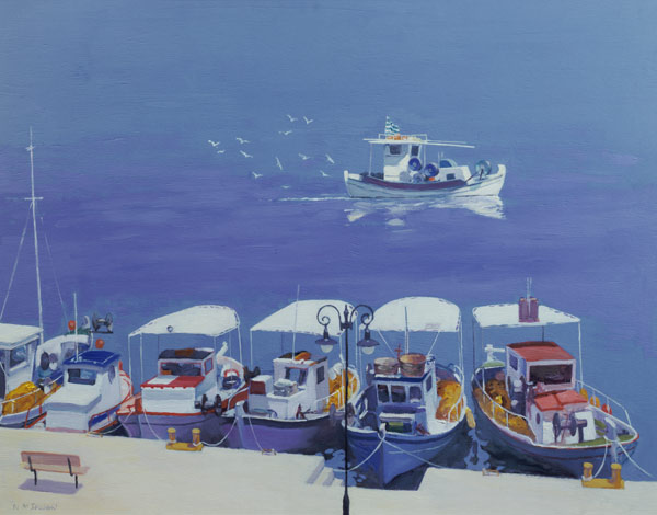 Greek Fishing Boats (oil on board)  od William  Ireland