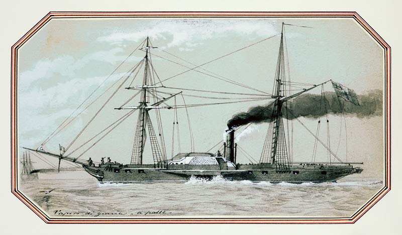 A paddle driven steam warship (pencil and wash, heightened with white) od William McConnell