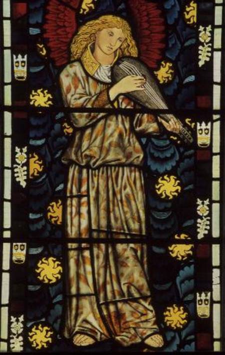 Angel with a rebec, stained glass window designed od William  Morris
