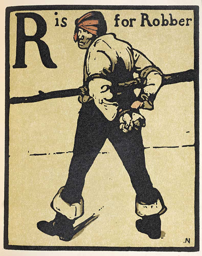 R is for Robber, illustration from An Alphabet, published by William Heinemann, 1898 od William Nicholson