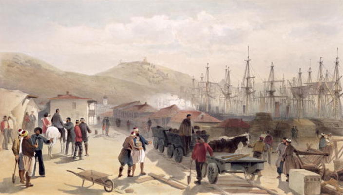The Railway at Balaklava, plate from 'The Seat of War in the East', 1856 (colour litho) od William Simpson