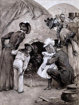 'A Peek at the Natives', Savage South Africa at Earl's Court, 1899 (pen and washes on paper) od William T. Maud