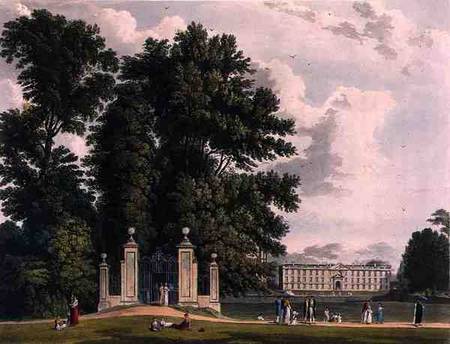 Entrance to the Avenue from Clare Hall Piece (the New Building of Kings), Cambridge, from 'The Histo od William Westall