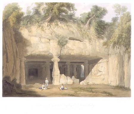 Exterior of the Great Cave Temple of Elephanta, near Bombay, in 1803, from Volume II of 'Scenery, Co od William Westall