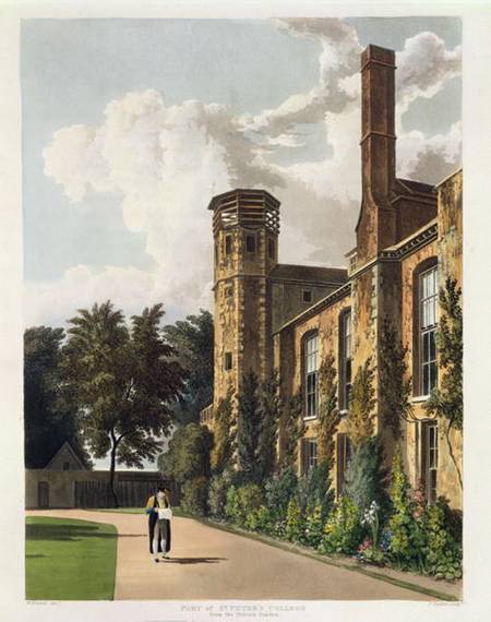 Part of St. Peter's College (Peterhouse) from the Private Garden, Cambridge, from 'The History of Ca od William Westall