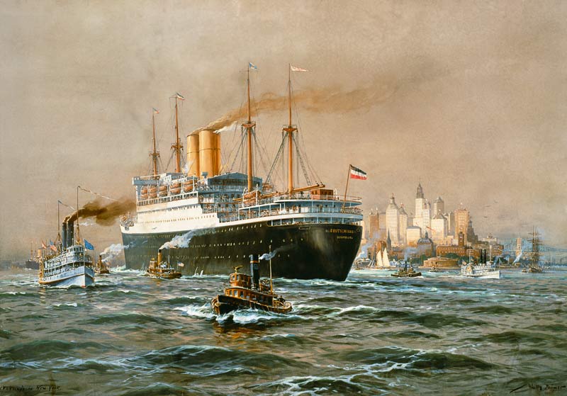 Der Hapag-Dampfer "Deutschland" bei der Ankunft in New York od Willy Stöwer