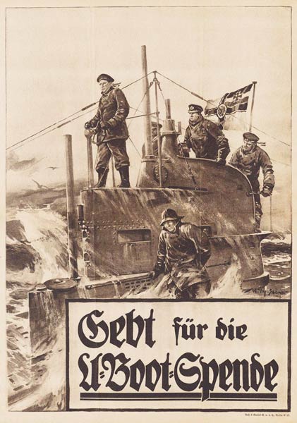 Give to the Submarine Donation. Poster od Willy Stöwer