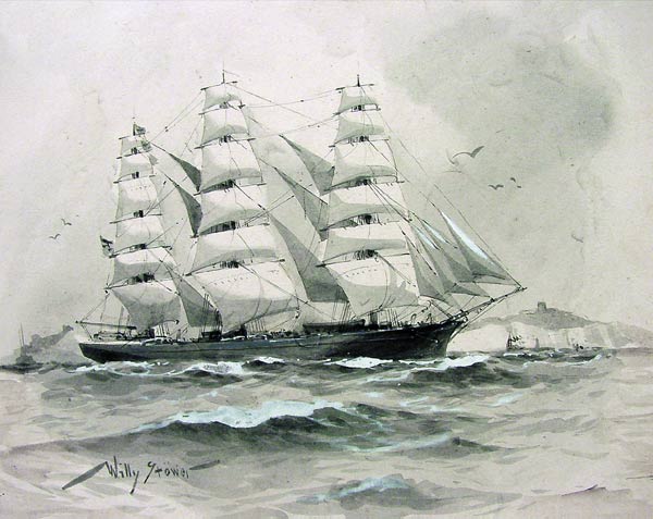 Ein Vollschiff vor den Felsen von Dover od Willy Stöwer