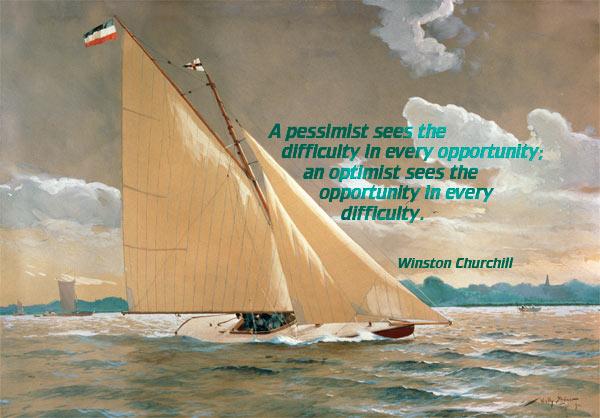 Die Segelyacht Henny III. des Malers mit Worten von Winston Churchill