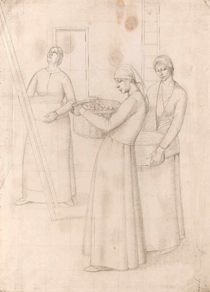 Study for Design for Wall Decoration - Three Women Bearing Baskets of Apples od Winifred Knights