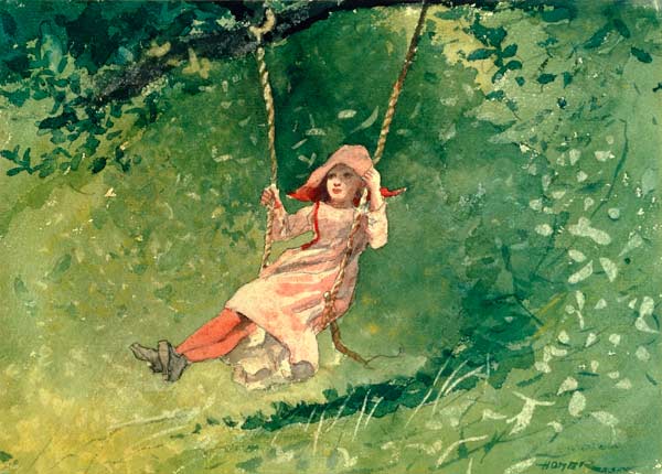 Girl on a Swing (w/c & pencil on paper) od Winslow Homer