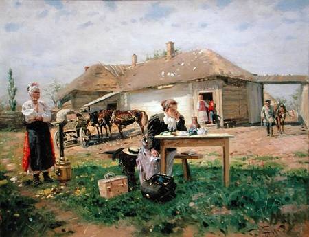 Arrival of a School Mistress in the Countryside od Wladimir Jegorowitsch Makowski