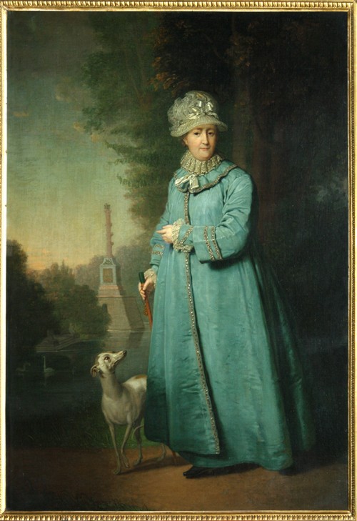 Catherine II strolling in the park at Tsarskoye Selo with the Chesme Column in the background od Wladimir Lukitsch Borowikowski