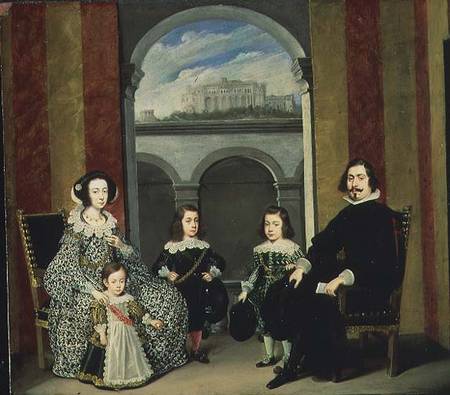 Francesco Tapia, Conte del Vasto, with his Family seated in an interior of the Palazzo Tapia with a od Wolfgang Heimbach